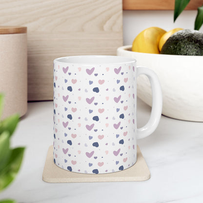 Heart Pattern Mug – Cute Ceramic Coffee Cup in 11oz & 15oz | Gift for Her, Cozy Drinks, Nani Charm