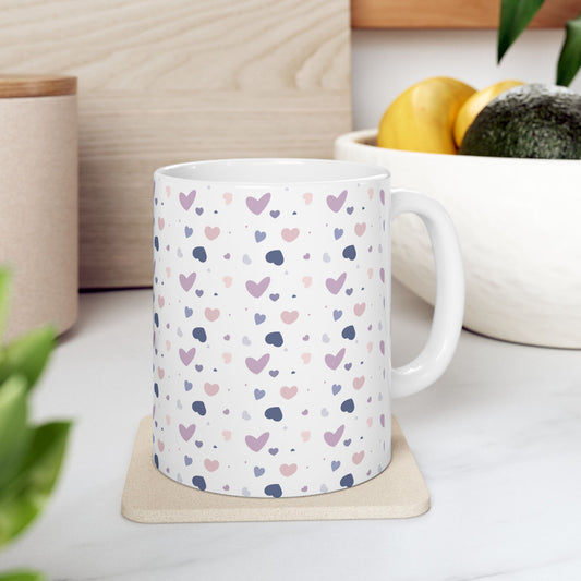 Heart Pattern Mug – Cute Ceramic Coffee Cup in 11oz & 15oz | Gift for Her, Cozy Drinks, Nani Charm