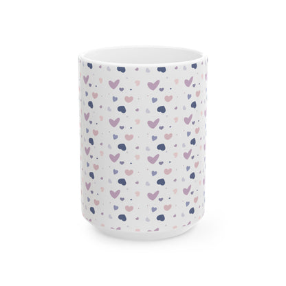Heart Pattern Mug – Cute Ceramic Coffee Cup in 11oz & 15oz | Gift for Her, Cozy Drinks, Nani Charm
